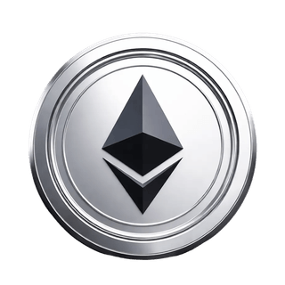 Floating graphic element of an Ethereum ETH cryptocurrency coin